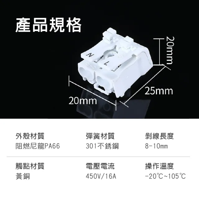 【青禾坊】插拔式2P按壓快速接頭-50顆(電線連接器 快速配線 燈具接線夾 接線端子 快速接頭)