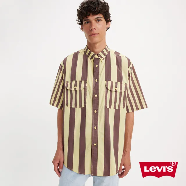 【LEVIS 官方旗艦】Skateboarding™滑板系列 男款 雙袋條紋短袖襯衫 人氣新品 A4329-0003