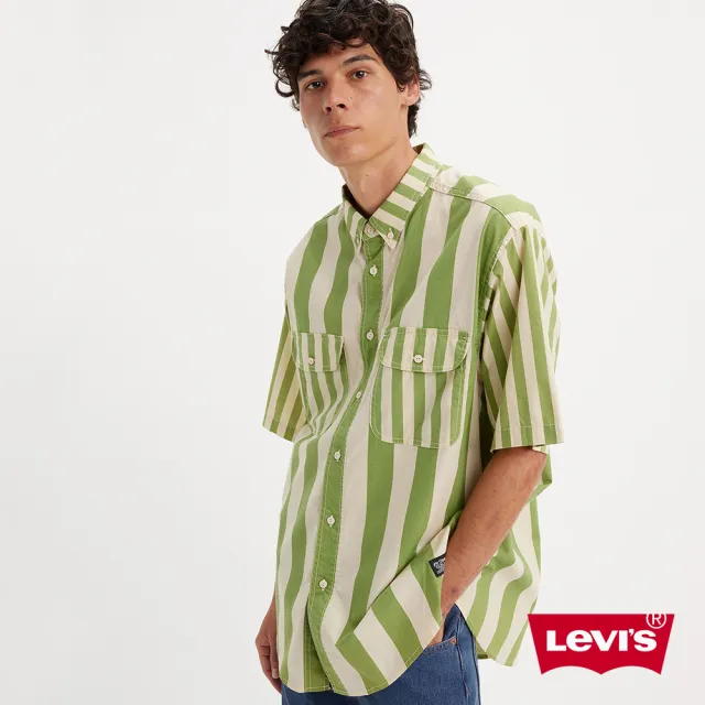 【LEVIS 官方旗艦】Skateboarding™滑板系列 男款 雙袋條紋短袖襯衫 熱賣單品 A4329-0002