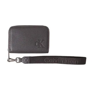 【Calvin Klein 凱文克萊】CK壓印LOGO荔枝皮革腕帶拉鍊零錢包(多款可選)