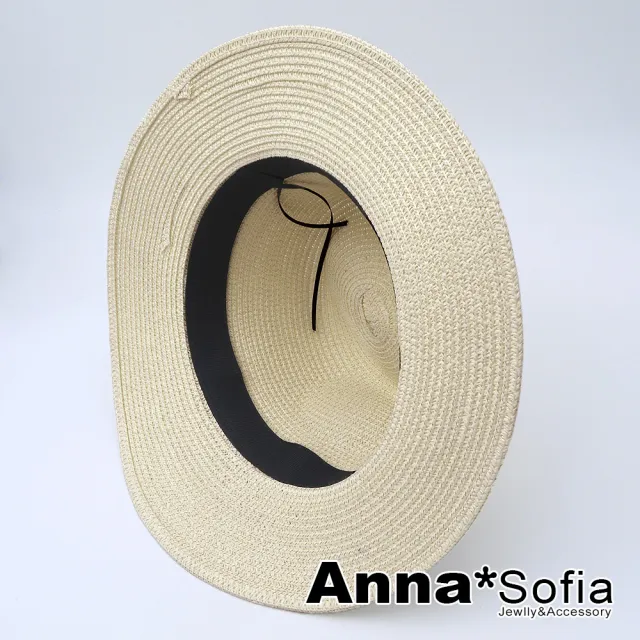 【AnnaSofia】買一送一久等禮 遮陽帽防曬帽網美渡假草帽海灘帽紳士帽爵士帽-黑層摺帶 現貨(杏系)
