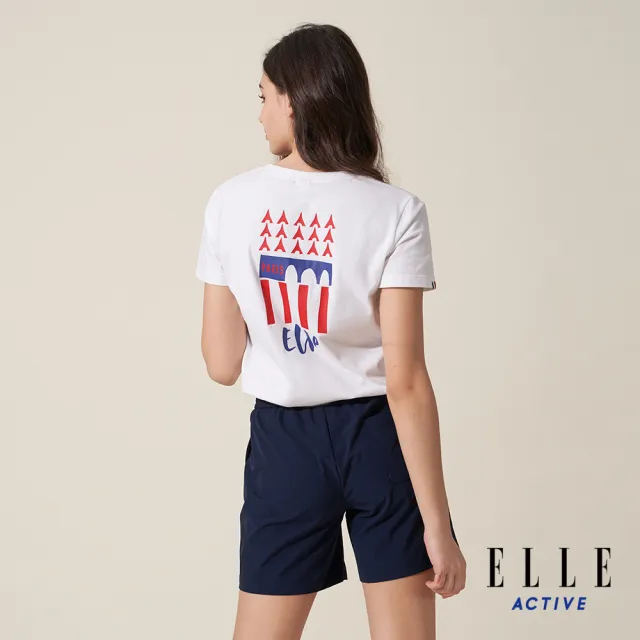 【ELLE ACTIVE】男女同款 法式經典塗鴉印花圓領短袖T恤-白色(EA24M2F1603#90)