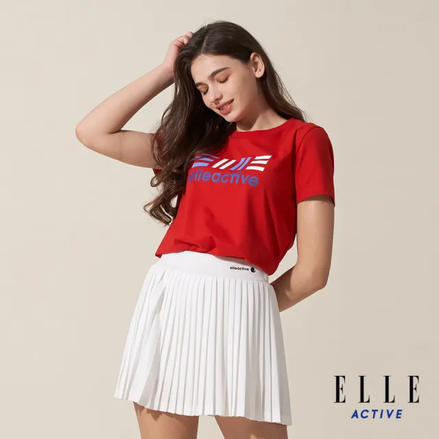 【ELLE ACTIVE】男女同款 法式經典配色圓領短袖T恤-紅色(EA24M2F1602#75)