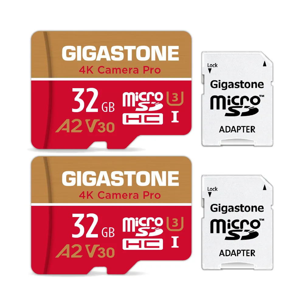 【GIGASTONE 立達】4K Camera Pro microSDHC UHS-Ⅰ U3 A2V30 32GB攝影高速記憶卡-2入組(支援GoPro)