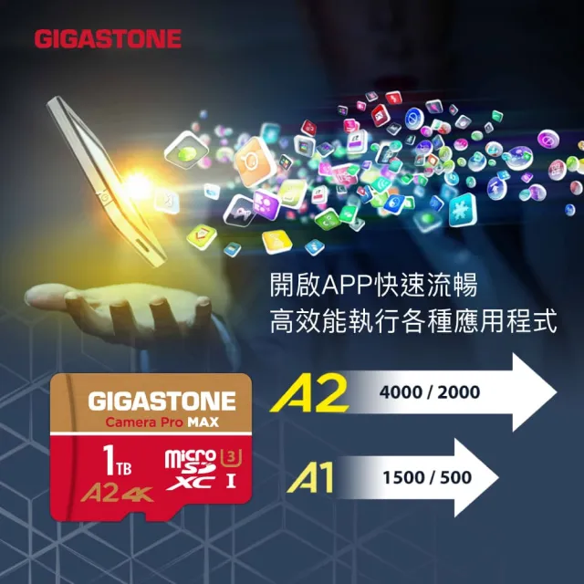 【GIGASTONE 立達】Camera Pro MAX microSDXC UHS-Ⅰ U3 A2 4K 1TB攝影高速記憶卡(支援GoPro/DJI)