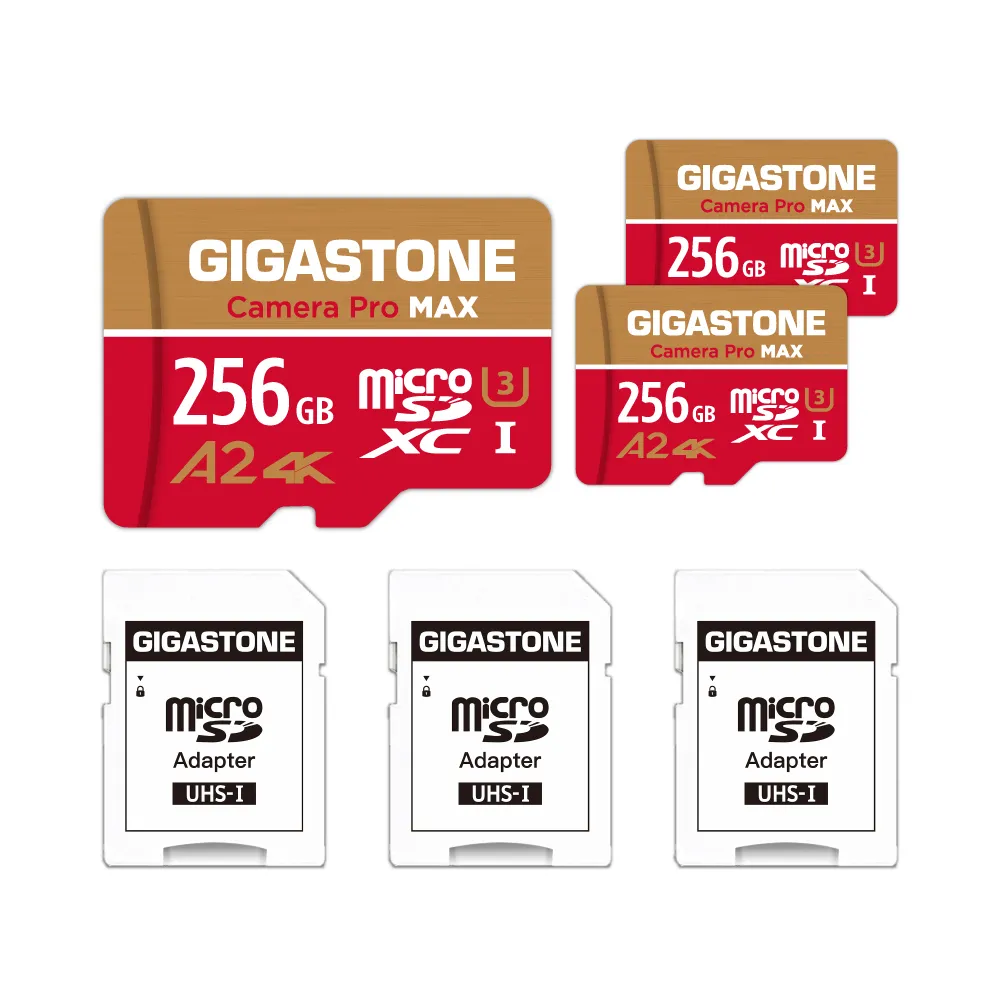 【GIGASTONE 立達】Camera Pro MAX microSDXC UHS-Ⅰ U3 A2 4K 256GB攝影高速記憶卡-3入組(支援GoPro)