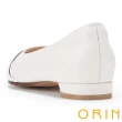 【ORIN】金屬拉線尖頭牛皮低跟鞋(白色)