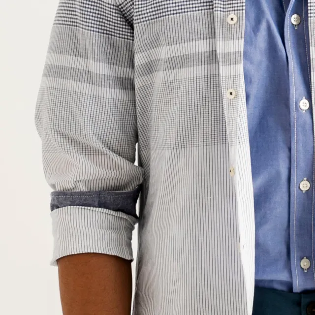 【Arnold Palmer 雨傘】男裝-質感格紋純棉長袖襯衫(白色)