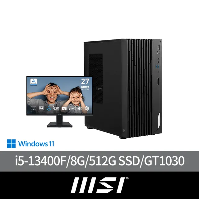 【MSI 微星】27型護眼螢幕組★i5 GT1030電腦(PRO DP180 13RK-034TW/i5-13400F/8G/512G SSD/GT1030/W11)