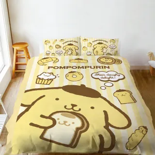 【戀家小舖】台灣製-正版卡通授權枕套床包二件組-單人(麵包家族-布丁狗)