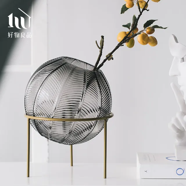 【好物良品】北歐手工圓型玻璃球形花瓶 花藝花器 插花裝飾品 桌面餐桌擺飾(兩款任選)