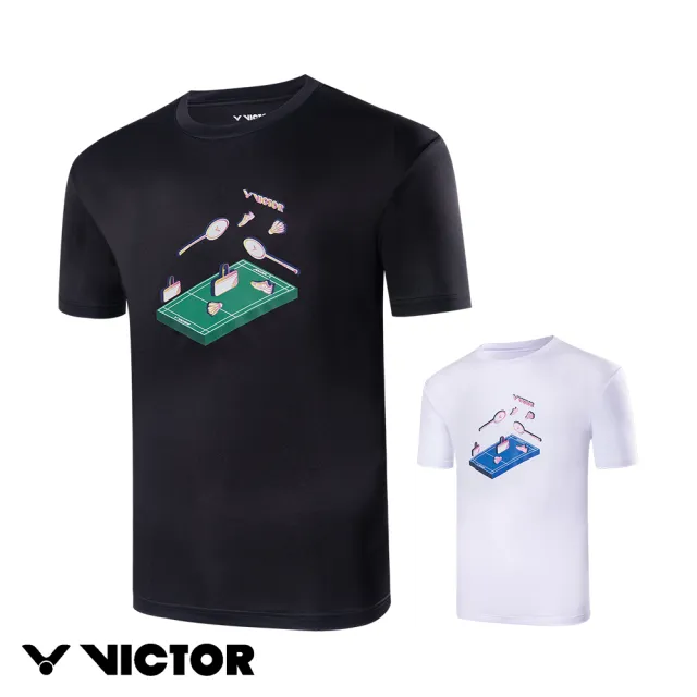 【VICTOR 勝利體育】3D羽球場 運動針織T-Shirt 2024新款(T-2406 A/C 白/黑)
