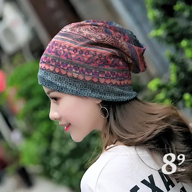 【89 zone】法式優雅透氣棉紗薄款 套頭帽 防風帽 頭巾帽(桔/綠/藍)