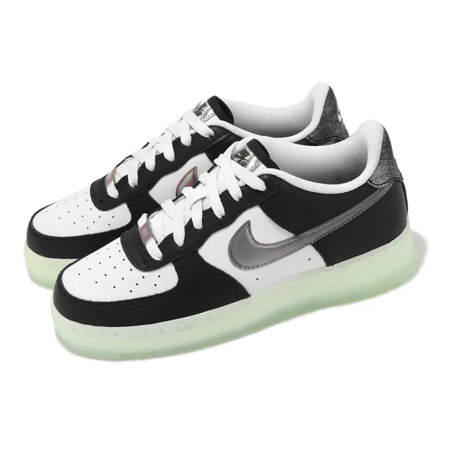 【NIKE 耐吉】休閒鞋 Air Force 1 Low LV8 GS 大童 女鞋 黑 白 龍年 新年 CNY 夜光(FZ5529-103)