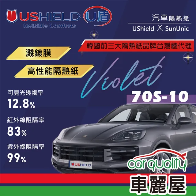 【UShield U盾】隔熱紙 Violet 70S-10 車身+後檔 送安裝(車麗屋)