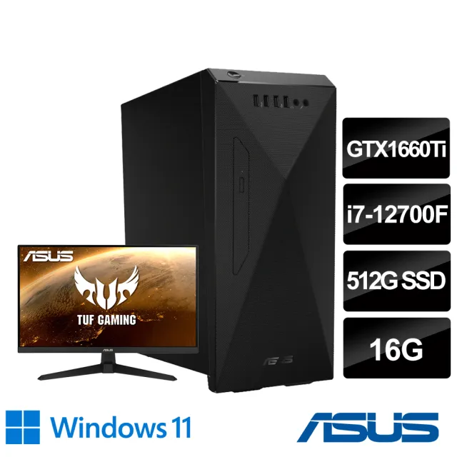 【ASUS 華碩】27型電競螢幕組★i7 GTX1660Ti十二核電腦(H-S501MD/i7-12700F/16G/512G/GTX1660Ti/W11)