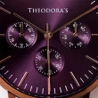 【THEODORA’S 希奧朵拉】Apollo 三眼真皮手錶 三眼咖啡紅-真皮紫紅(日期顯示 真三眼)