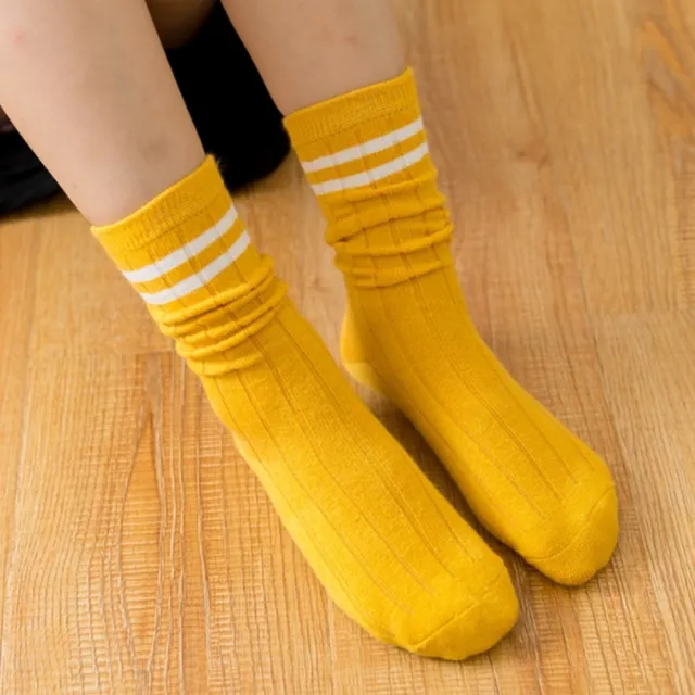 【橘魔法】雙槓純棉童襪中筒襪堆堆襪(中筒襪襪兒童足球襪中性款白色襪子學生襪)