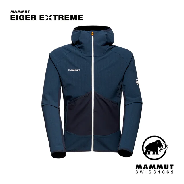 【Mammut 長毛象官方直營】Eiger Speed Hybrid Hooded 極限艾格防潑水中層連帽外套 夜藍 男款 #1014-05011