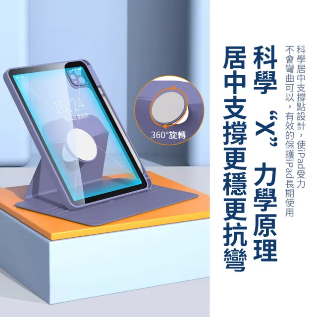 【OMG】iPad Air11吋 Air5/Air4 10.9吋 旋轉三折平板保護套(氣囊防摔保護殼  智能休眠筆槽皮套)