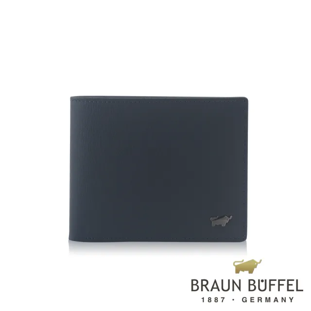 【BRAUN BUFFEL 德國小金牛】台灣總代理 默瑟-II 12卡中間翻透明窗短夾-印度藍(BF384-317-II)