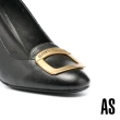 【AS 集團】時尚質感新經典LOGO大方釦羊皮美型高跟鞋(黑)