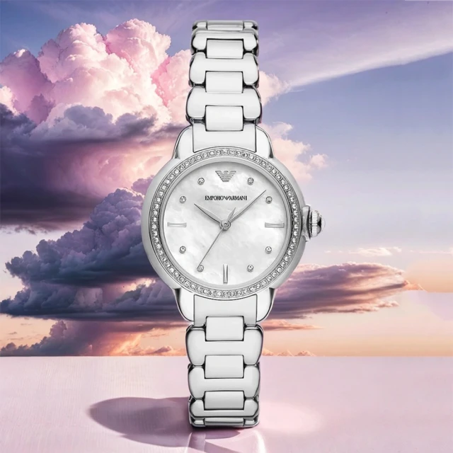 EMPORIO ARMANI 亞曼尼 Mia 極光銀白環鑽女錶-32mm 雙11 優惠(AR11596)