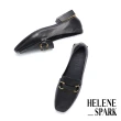 【HELENE_SPARK】時尚品味一字釦全真皮樂福方頭低跟鞋(黑)