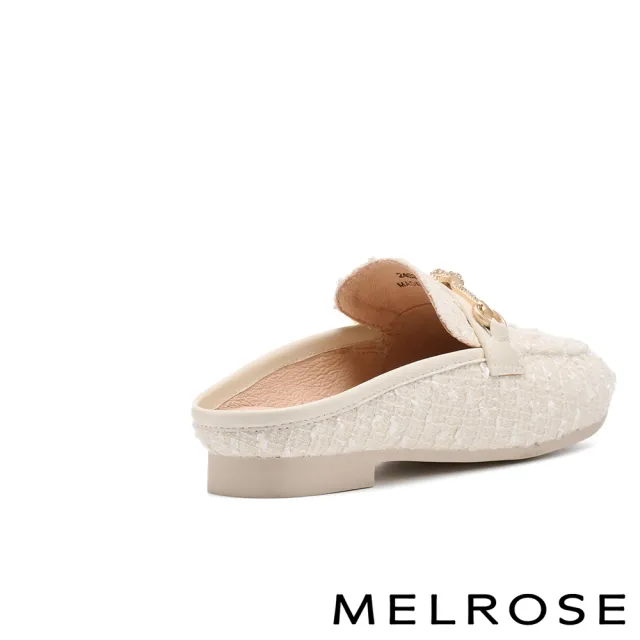 【MELROSE】美樂斯 高雅品味晶鑽一字釦毛呢布穆勒低跟拖鞋(米白)