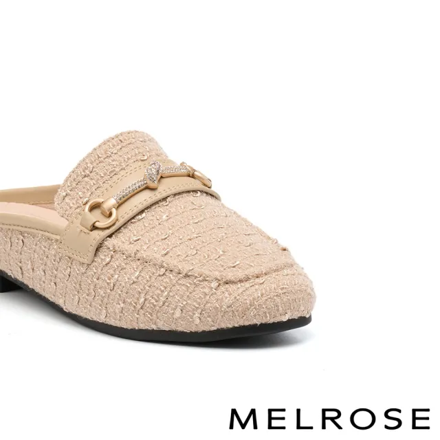 【MELROSE】美樂斯 高雅品味晶鑽一字釦毛呢布穆勒低跟拖鞋(杏)