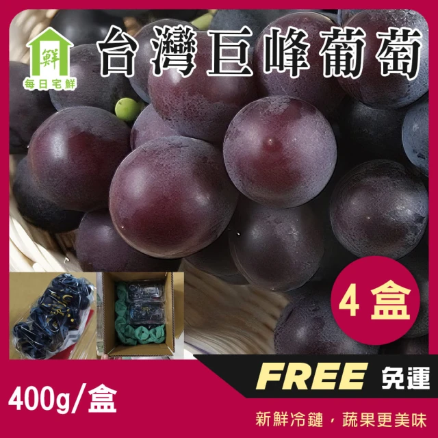 【每日宅鮮】台灣巨峰葡萄(400g±5% x4盒／箱 免運 卓蘭葡萄)