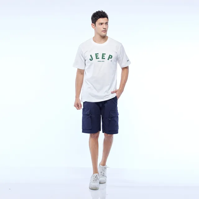 【JEEP】男裝 品牌LOGO貼布繡短袖T恤(白色)