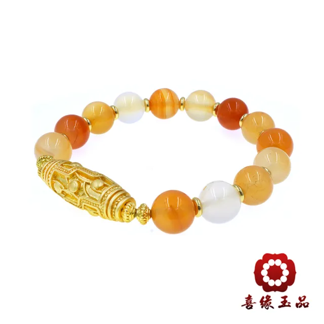 【喜緣玉品】紅花瑪瑙 九轉天珠 手珠(10mm)(開運風水)