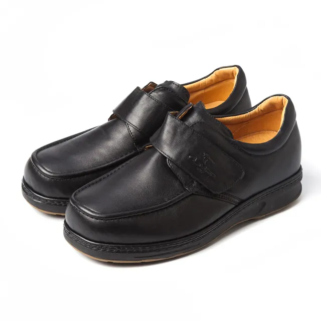 【CUMAR】CUMAR專利舒適氣墊•魔鬼氈百搭皮鞋(黑色)