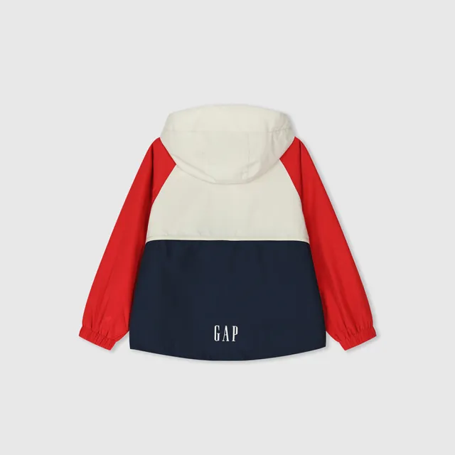 【GAP】男童裝 Logo防風小熊刺繡連帽外套-紅藍撞色(401265)