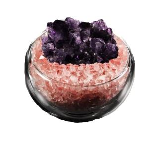 【A1寶石】頂級紫水晶花/粉水晶聚寶盆-招財轉運居家風水必備