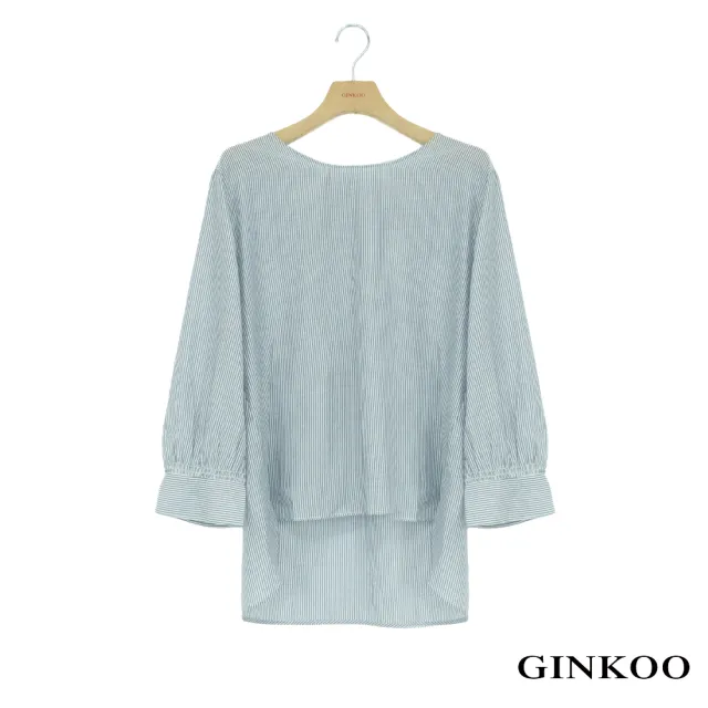 【GINKOO 俊克】條紋七分圓領上衣