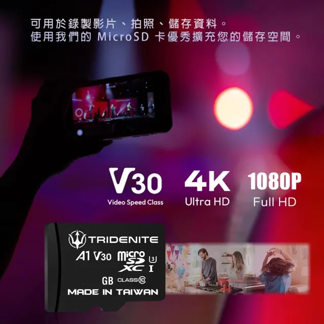 【TRIDENITE】MicroSDXC 258GB A1 V30 UHS-I U3 4K 攝影記憶卡-附轉卡(日本原廠直營)