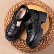【Taroko】編織鏤空牛皮復古粗跟羅馬涼鞋(3色可選)