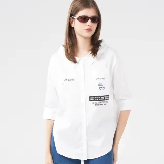 【Qiruo 奇若名品】專櫃白色七分袖休閒襯衫設計上衣英文字母設計白襯衫2(個)