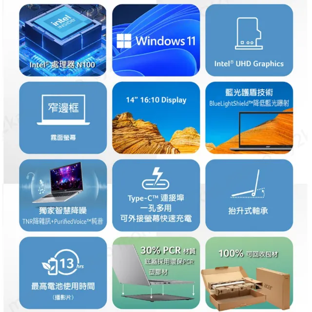 【Acer 宏碁】14吋N100輕薄筆電(Aspire Go/AG14-31P-C4EP/N100/8G/512G SSD/W11)