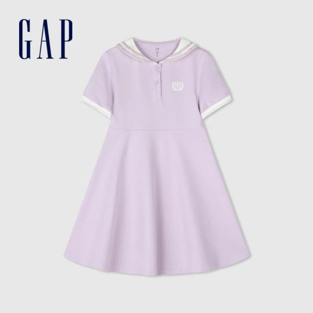 GAPGAP 女童裝 Logo印花圓領短袖洋裝-淡紫色(890492)