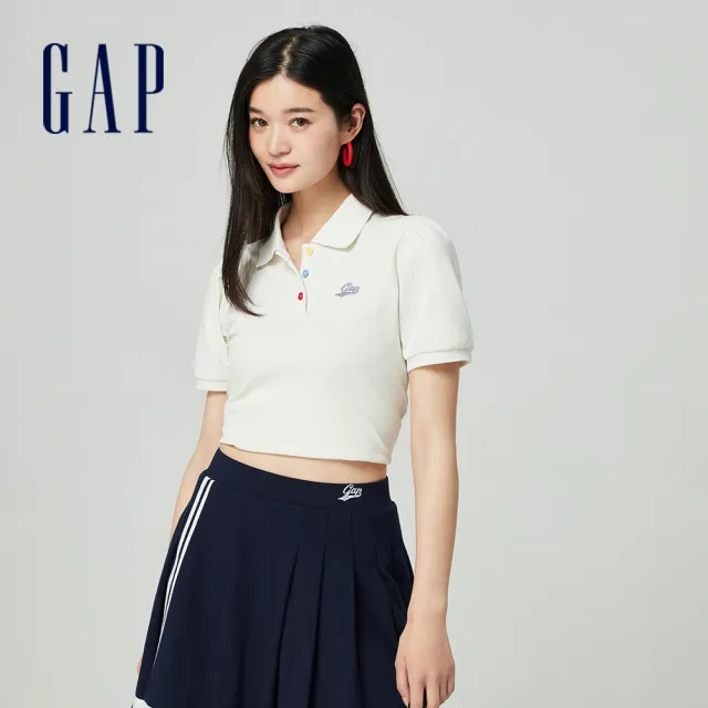 【GAP】女裝 Logo短袖POLO衫-米白色(890005)