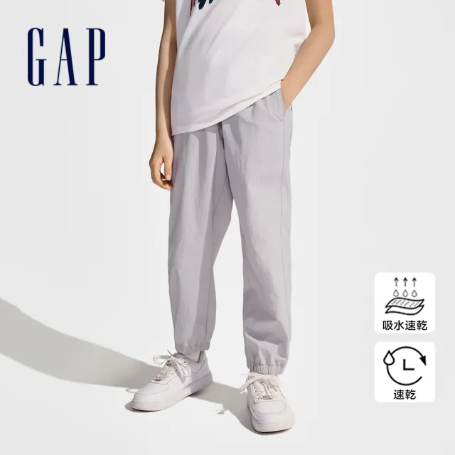 【GAP】女童裝 Logo抽繩束口鬆緊褲-銀灰色(890281)