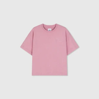 【GAP】女裝 Logo圓領短袖T恤 復古水洗 厚磅密織親膚系列-粉色(874488)