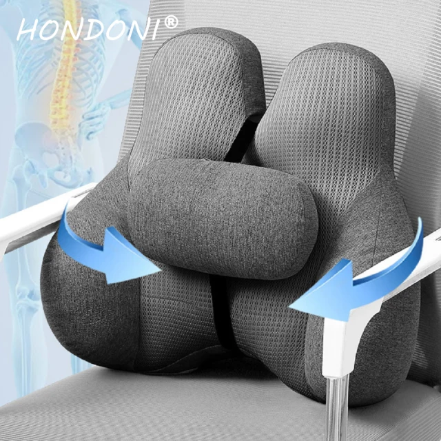 HONDONIHONDONI 新款7D可調式記憶靠墊 居家汽車舒壓腰靠墊(高彈透氣灰X2-GY)