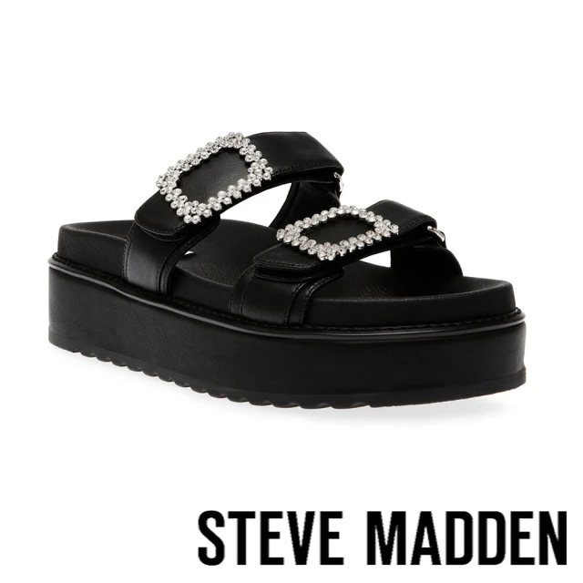 STEVE MADDEN MONUMENTAL 鑽飾雙帶厚底拖鞋(黑色)