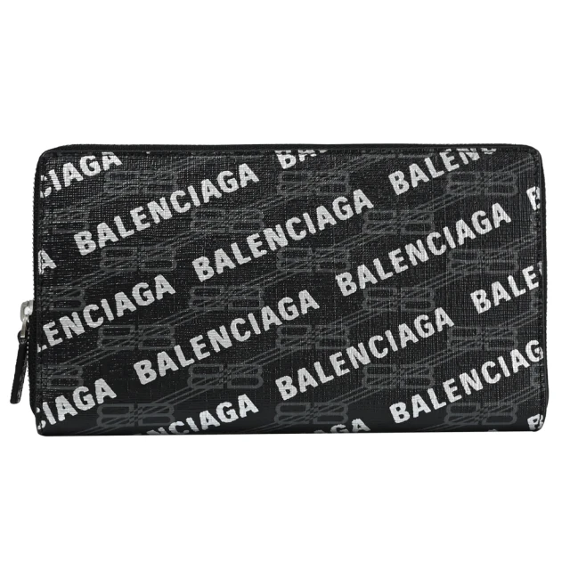 Balenciaga 巴黎世家 經典品牌LOGO雙B印花拉鍊發財零錢長夾(黑)