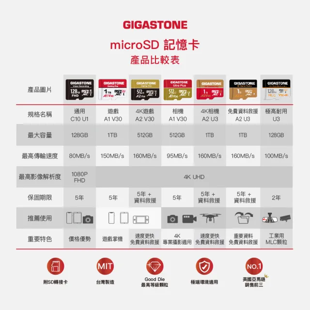 【GIGASTONE 立達】microSDXC UHS-Ⅰ U3 A2V30 256GB遊戲高速記憶卡-2入組(支援Switch/GoPro)