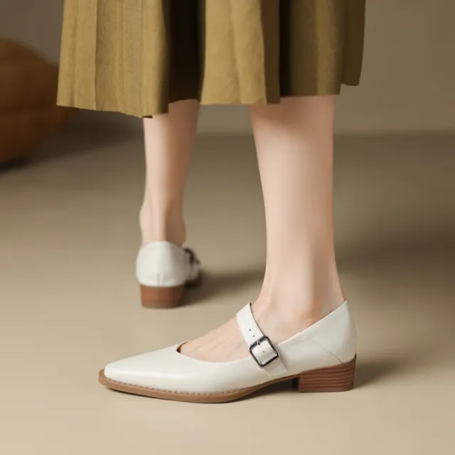 【WYPEX】現貨+預購 小方頭真皮低跟女鞋 氣質瑪莉珍鞋(2色)